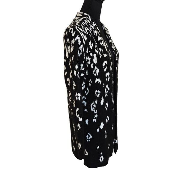 Talbots Womens Leopard Print Open Front Fuzzy Knit Cardigan Black White Medium - Picture 3 of 11